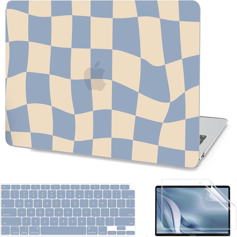 AKIT Compatible with MacBook Air 13 Inch Case M1 2022 2021 2020 2019 2018 A2337 A2179 A1932, Unique Pattern Shell Case+Screen Protector+Keyboard Cover for MacBook Air 13.3 Inch, Blue Checkerboard - Image 1
